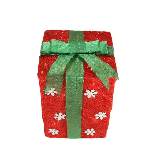 Northlight Set Of 3 Lighted Red With Green Bows And Snowflakes Gift Boxes Outdoor Christmas Decorations 13" 4 Northlight Set Of 3 Lighted Red With Green Bows And Snowflakes Gift Boxes Outdoor Christmas Decorations 13" - Image 2