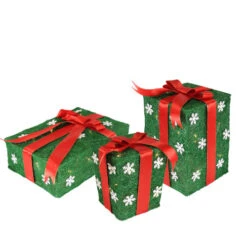 Northlight Set Of 3 Lighted Green With Red Bows Gift Boxes Outdoor Christmas Decorations 13" -Christmas Decor Sale northlight y76236 2 81632.1599873103