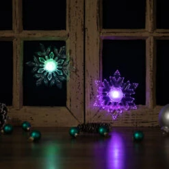LED Lighted Icy Crystal Snowflake Christmas Window Decorations - 5.5" - Set Of 2