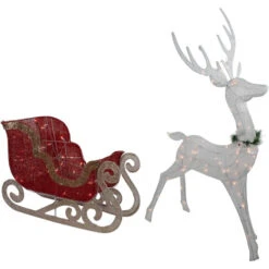 Northlight 51" Lighted White Reindeer With Sleigh Christmas Decoration -Christmas Decor Sale northlight y93946 3 61387.1680285445