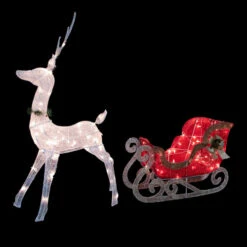 Northlight 51" Lighted White Reindeer With Sleigh Christmas Decoration -Christmas Decor Sale northlight y93946 on20black 02579.1680285443