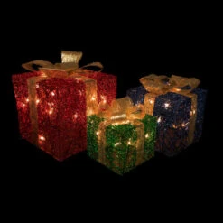 Northlight Set Of 3 Lighted Red, Blue And Green Gift Boxes Christmas Decorations 9.75" -Christmas Decor Sale northlight y93947 on20black201 95747.1677147712