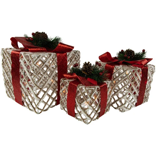 Northlight Set Of 3 Lighted White Rope Gift Box Christmas Decorations 9.75" 2 Northlight Set Of 3 Lighted White Rope Gift Box Christmas Decorations 9.75"