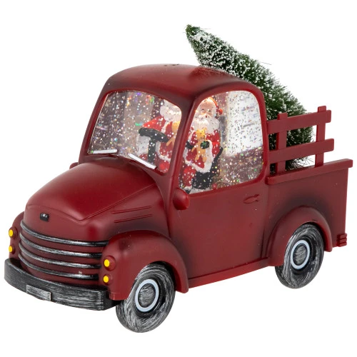 Northlight LED Lighted Santa In Red Retro Truck With Christmas Tree Snow Globe - 9" 5 Northlight LED Lighted Santa In Red Retro Truck With Christmas Tree Snow Globe - 9" - Image 3