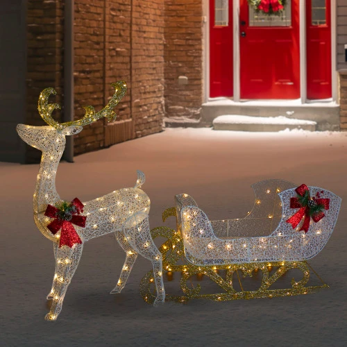 Northlight 48" LED Lighted Glitter Reindeer With Sleigh Outdoor Christmas Decoration 4 Northlight 48" LED Lighted Glitter Reindeer With Sleigh Outdoor Christmas Decoration - Image 2