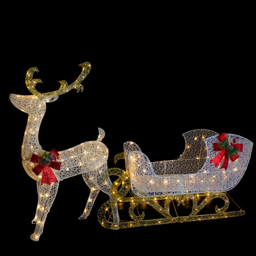 Northlight 48" LED Lighted Glitter Reindeer With Sleigh Outdoor Christmas Decoration 5 Northlight 48" LED Lighted Glitter Reindeer With Sleigh Outdoor Christmas Decoration - Image 3