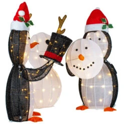 LED Lighted Penguins Building Snowman Outdoor Christmas Decoration - 35" - Set Of 3 -Christmas Decor Sale northlight ye92353 2 92700.1701710477