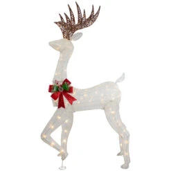 Northlight 60" LED Lighted Glitter Reindeer With Red Bow Outdoor Christmas Decoration