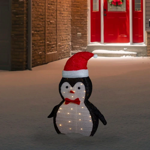 Northlight 28" LED Lighted Tinsel Penguin In Santa Hat Outdoor Christmas Decoration 4 Northlight 28" LED Lighted Tinsel Penguin In Santa Hat Outdoor Christmas Decoration - Image 2