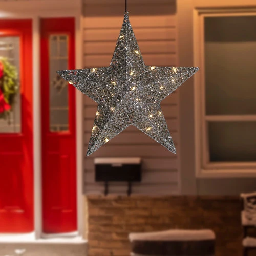 Northlight LED Lighted Hanging Star Outdoor Christmas Decoration - 18" - Silver - Warm White 4 Northlight LED Lighted Hanging Star Outdoor Christmas Decoration - 18" - Silver - Warm White - Image 2