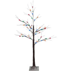 Northlight LED Lighted Frosted Christmas Twig Tree - 4' - Brown - Multi-Color Lights