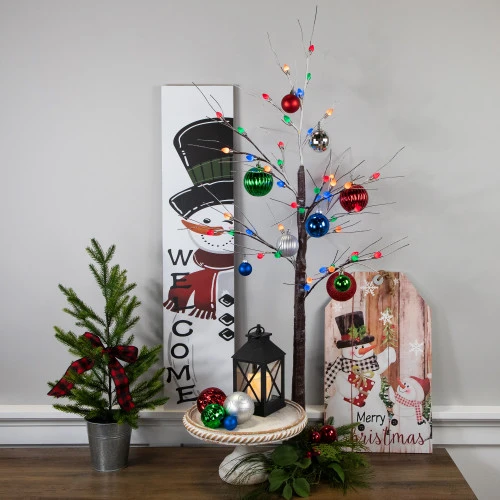 Northlight LED Lighted Frosted Christmas Twig Tree - 4' - Brown - Multi-Color Lights 4 Northlight LED Lighted Frosted Christmas Twig Tree - 4' - Brown - Multi-Color Lights - Image 2