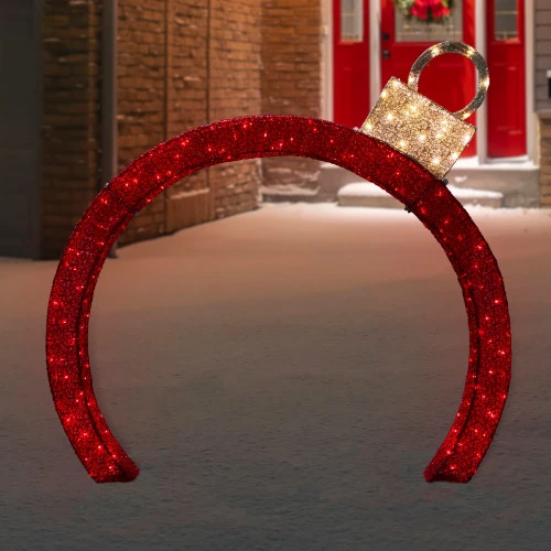 Northlight 4.25' Red LED Lighted Ornament Arch Outdoor Christmas Decoration - Warm White Lights 4 Northlight 4.25' Red LED Lighted Ornament Arch Outdoor Christmas Decoration - Warm White Lights - Image 2