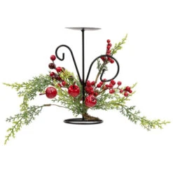 Northlight Apples And Berries Christmas Pillar Candle Holder - 10" - Green And Red