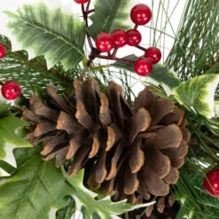 Northlight Holly And Berries Christmas Pillar Candle Holder With Pine Cones - 28" -Christmas Decor Sale northlight yk95994 05 89966.1722387412
