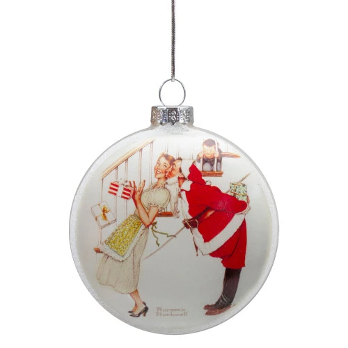 Northlight 3" Norman Rockwell 'Christmas Surprise' Glass Disc Ornament 3 Northlight 3" Norman Rockwell 'Christmas Surprise' Glass Disc Ornament