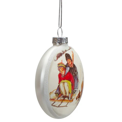 Northlight 3" Norman Rockwell 'Young Love: Sledding' Glass Christmas Disc Ornament 6 Northlight 3" Norman Rockwell 'Young Love: Sledding' Glass Christmas Disc Ornament - Image 4