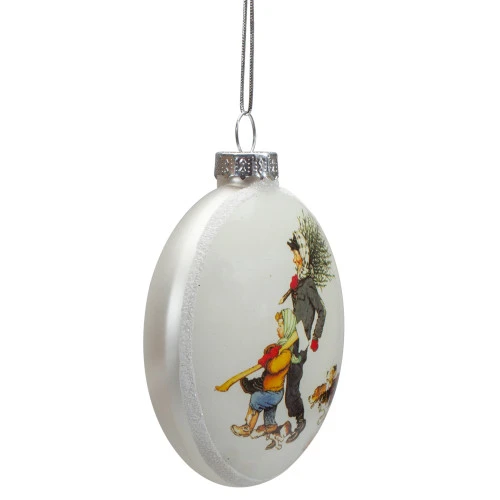 Northlight 3" Norman Rockwell 'Bringing Home The Tree' Glass Christmas Disc Ornament 6 Northlight 3" Norman Rockwell 'Bringing Home The Tree' Glass Christmas Disc Ornament - Image 4