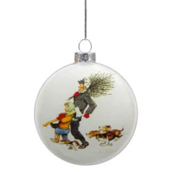 Northlight 3" Norman Rockwell 'Bringing Home The Tree' Glass Christmas Disc Ornament