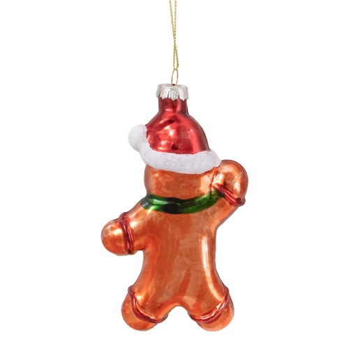 5" Gingerbread Man With Santa Hat Hanging Glass Christmas Ornament 7 5" Gingerbread Man With Santa Hat Hanging Glass Christmas Ornament - Image 5