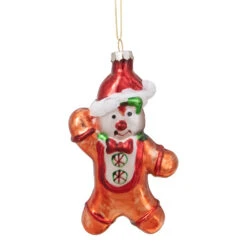 5" Gingerbread Man With Santa Hat Hanging Glass Christmas Ornament