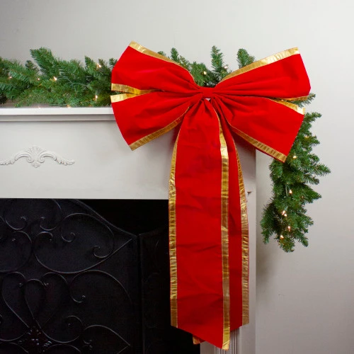 Northlight Velveteen 4-Loop Christmas Bow Decoration - 24" X 38" - Red And Gold 4 Northlight Velveteen 4-Loop Christmas Bow Decoration - 24" X 38" - Red And Gold - Image 2