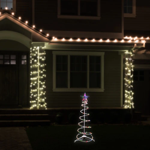 Northlight Lighted Spiral Cone Tree Outdoor Christmas Decoration - 3' - White - Multi Lights 5 Northlight Lighted Spiral Cone Tree Outdoor Christmas Decoration - 3' - White - Multi Lights - Image 3