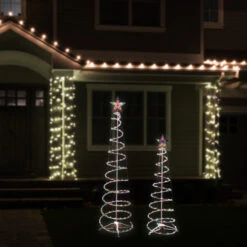 Northlight Set Of 2 Lighted Multi-Color Outdoor Spiral Christmas Cone Trees 4', 6' -Christmas Decor Sale northlight ys90355 styled 71256.1711136736