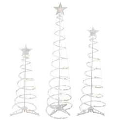 Northlight Set Of 3 LED Lighted Warm White Outdoor Spiral Christmas Cone Trees 3', 4', And 6'