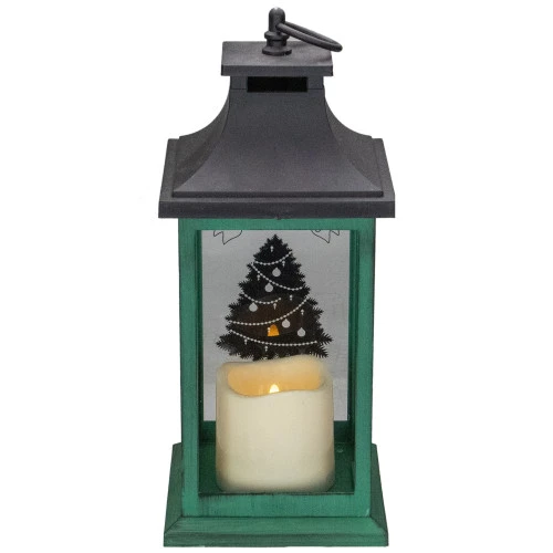 Northlight LED Candle With Christmas Tree Lantern - 12" - Green And Black 5 Northlight LED Candle With Christmas Tree Lantern - 12" - Green And Black - Image 3