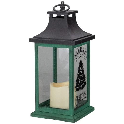 Northlight LED Candle With Christmas Tree Lantern - 12" - Green And Black 6 Northlight LED Candle With Christmas Tree Lantern - 12" - Green And Black - Image 4