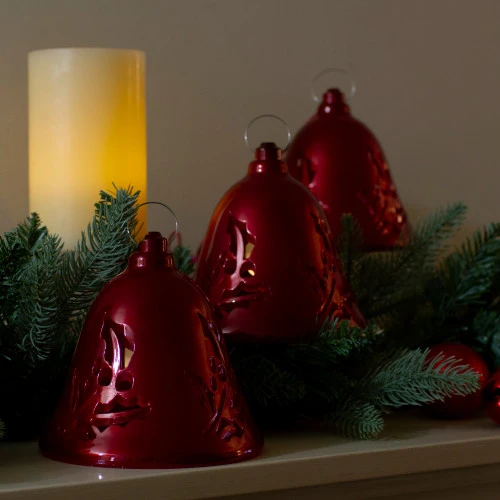 Northlight Musical Lighted Red Bells Christmas Decorations - 6.5" - Red - Set Of 3 4 Northlight Musical Lighted Red Bells Christmas Decorations - 6.5" - Red - Set Of 3 - Image 2