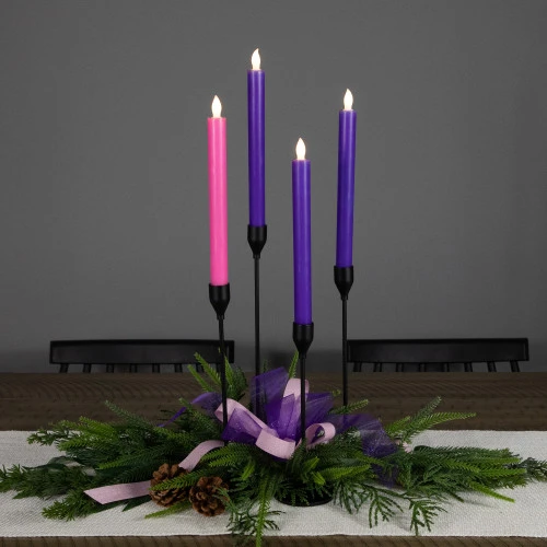 Northlight Set Of 4 Purple And Pink Flickering LED Christmas Advent Wax Taper Candles 9.5" 4 Northlight Set Of 4 Purple And Pink Flickering LED Christmas Advent Wax Taper Candles 9.5" - Image 2