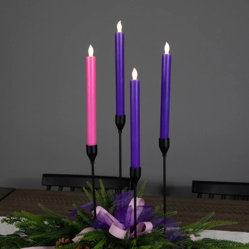 Northlight Set Of 4 Purple And Pink Flickering LED Christmas Advent Wax Taper Candles 9.5" 5 Northlight Set Of 4 Purple And Pink Flickering LED Christmas Advent Wax Taper Candles 9.5" - Image 3