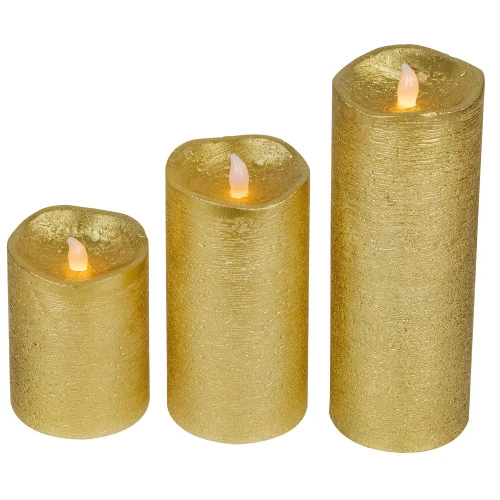 Northlight LED Brushed Flameless Christmas Pillar Candles - 8" - Gold Finish - Set Of 3 6 Northlight LED Brushed Flameless Christmas Pillar Candles - 8" - Gold Finish - Set Of 3 - Image 4