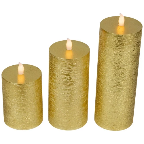 Northlight LED Flickering Flameless Pillar Christmas Candles - 8.75" - Gold - Set Of 3 6 Northlight LED Flickering Flameless Pillar Christmas Candles - 8.75" - Gold - Set Of 3 - Image 4