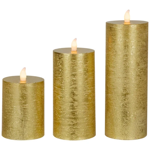 Northlight LED Flickering Flameless Pillar Christmas Candles - 8.75" - Gold - Set Of 3 7 Northlight LED Flickering Flameless Pillar Christmas Candles - 8.75" - Gold - Set Of 3 - Image 5