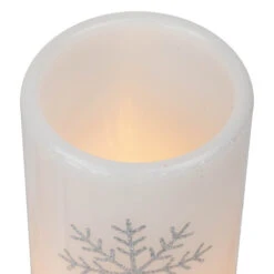 Northlight LED Flameless Flickering Wax Pillar Snowflake Christmas Candles - 6" - Set Of 3 -Christmas Decor Sale northlight yw95071 04 64358.1697214361