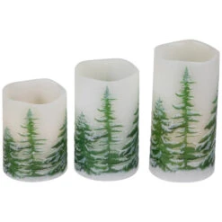 Northlight LED Flameless Frosted Pines Flickering Wax Pillar Christmas Candles - 6" - Set Of 3 -Christmas Decor Sale northlight yw95072 02 99484.1697473587