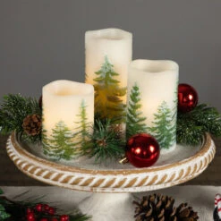Northlight LED Flameless Frosted Pines Flickering Wax Pillar Christmas Candles - 6" - Set Of 3 -Christmas Decor Sale northlight yw95072 styled 02 95122.1697473587