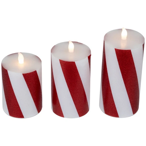 Northlight LED Flameless Flickering Candy Cane Wax Pillar Christmas Candles - 6" - Set Of 3 6 Northlight LED Flameless Flickering Candy Cane Wax Pillar Christmas Candles - 6" - Set Of 3 - Image 4
