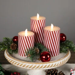 Northlight LED Flickering Flameless Candy Cane Striped Christmas Wax Pillar Candles - 6" - Set Of 3 -Christmas Decor Sale northlight yw95074 styled 02 43385.1697214330
