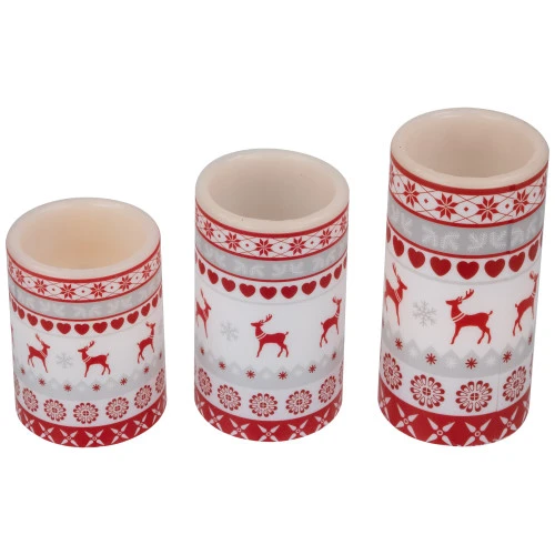 Northlight LED Flameless Flickering Nordic Reindeer Wax Pillar Christmas Candles - 6" - Set Of 3 6 Northlight LED Flameless Flickering Nordic Reindeer Wax Pillar Christmas Candles - 6" - Set Of 3 - Image 4