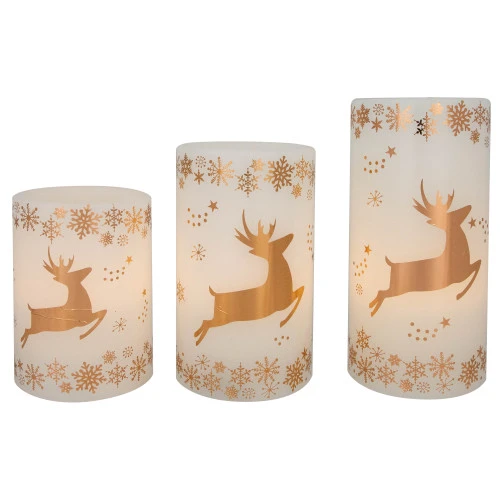 Northlight LED Reindeer Flameless Flickering Wax Pillar Christmas Candles - 6" - Set Of 3 3 Northlight LED Reindeer Flameless Flickering Wax Pillar Christmas Candles - 6" - Set Of 3
