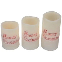 Northlight LED Flameless Frosted "Merry Christmas" Wax Pillar Candles - 6" - Set Of 3 -Christmas Decor Sale northlight yw95077 02 10258.1697473594