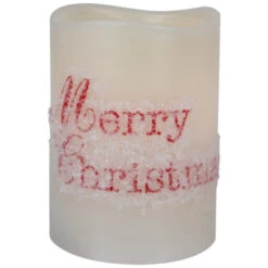 Northlight LED Flameless Frosted "Merry Christmas" Wax Pillar Candles - 6" - Set Of 3 -Christmas Decor Sale northlight yw95077 05 88987.1697473594
