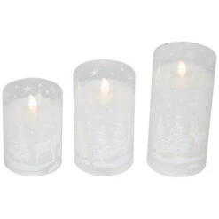 Northlight LED Flameless Flickering Snowy Woodland Glass Christmas Pillar Candles - 6" - Set Of 3 12 Northlight LED Flameless Flickering Snowy Woodland Glass Christmas Pillar Candles - 6" - Set Of 3 -Christmas Decor Sale northlight yw95078 02 89678.1697473594