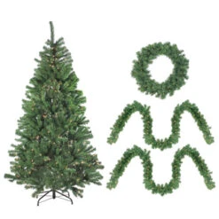 Northlight Pre-Lit Battery Operated Artificial Winter Spruce Set - 4-Piece - 6.5' - Clear Lights