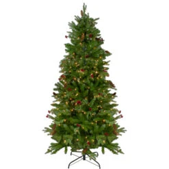 Northlight Real Touch™? Pre-Lit Medium Mixed Winter Berry Pine Artificial Christmas Tree - 6.5' - Clear Lights