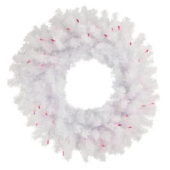 Northlight Pre-Lit Geneva White Spruce Artificial Christmas Wreath, 24-Inch, Pink Lights